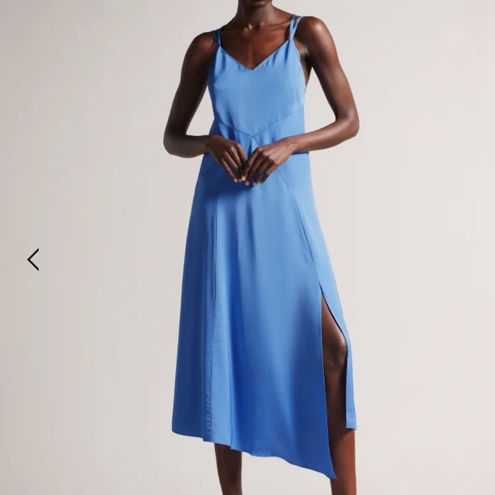 Ted Baker Blue Satin Wedding Guest Midi Slip Dress Sz 6 (Ted Baker Sz 2) NWT